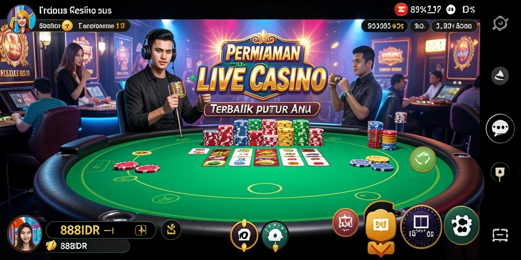 Screenshot menunjukkan dealer profesional dalam aksi di 888IDR Live Casino.
