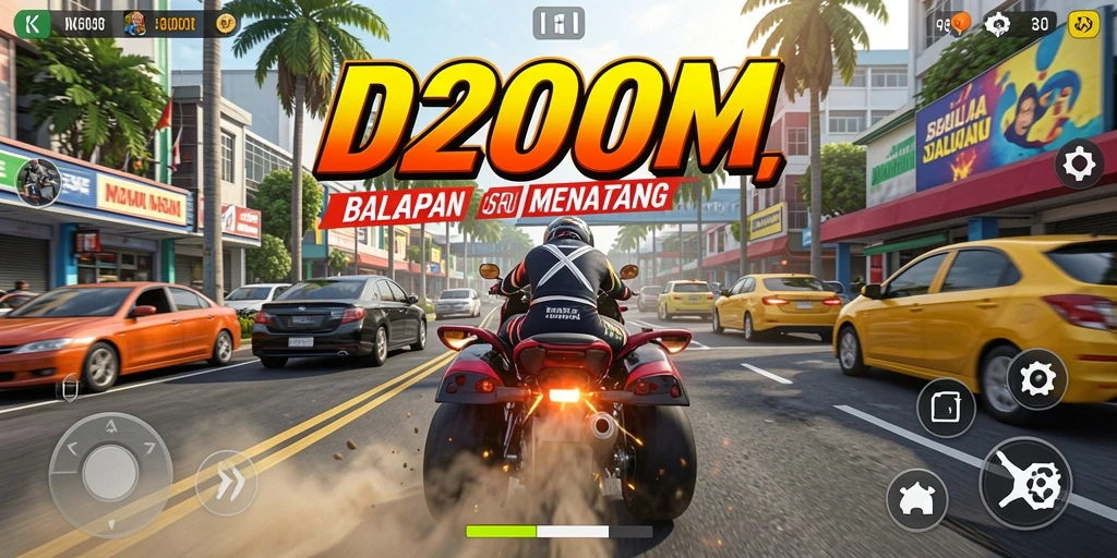 Gameplay D200M yang menampilkan balapan seru di jalanan