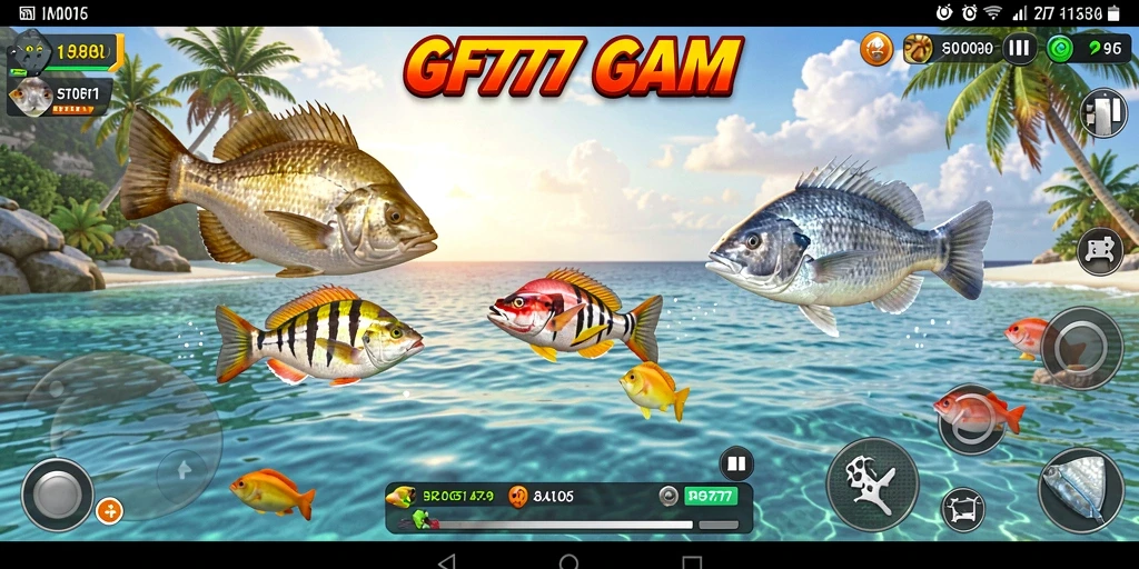 Tampilan gameplay menarik dari GF777 dengan banyak ikan untuk ditangkap.