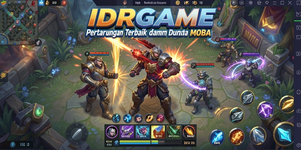 Tampilan seru dan intens dari gameplay MOBA di IDRGAME.