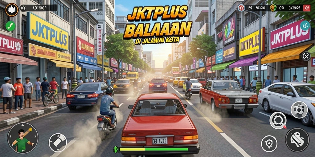 Tampilan seru gameplay balapan di JKTPLUS dengan mobil kustom.