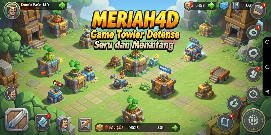 Tampilan seru dari gameplay Tower Defense MERIAH4D yang menantang.