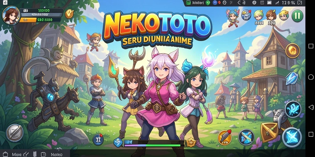 Tangkapan layar gameplay <strong>NEKOTOTO</strong> memperlihatkan aksi seru dalam dunia anime.