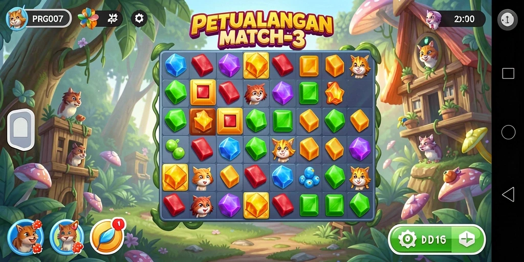 Tangkapan layar PRG007 menampilkan gameplay seru di dunia Match-3.