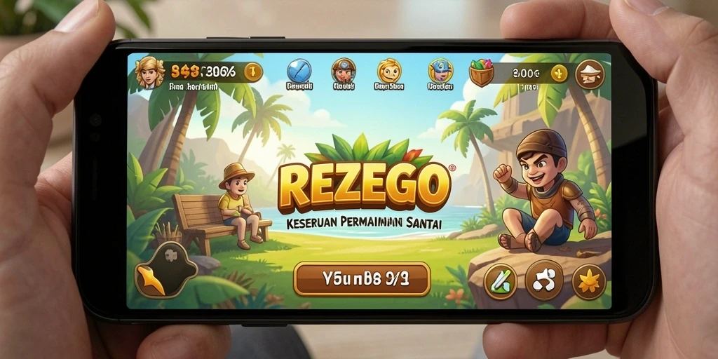Tampilan gameplay REZEGO yang seru dan penuh warna.
