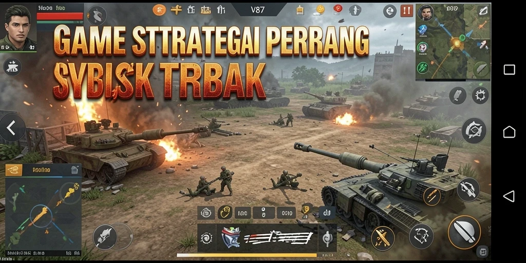 Tampilan gameplay V87 dengan aksi strategi yang mendebarkan.