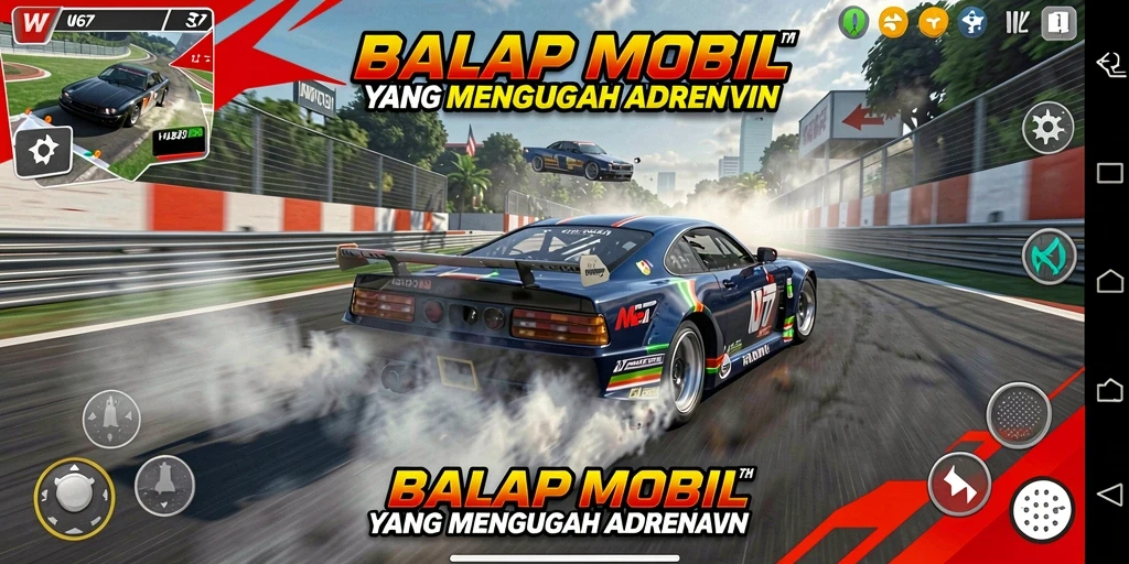 Tampilan epik dari balapan mobil di W67 yang menggugah semangat.