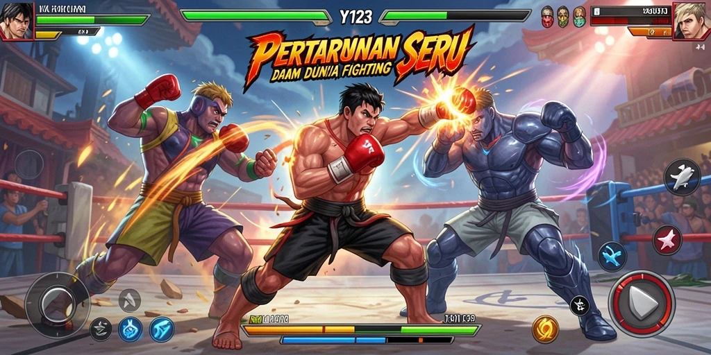 Tangkapan layar gameplay YY123 dengan pertarungan yang intens dan karakter menarik.